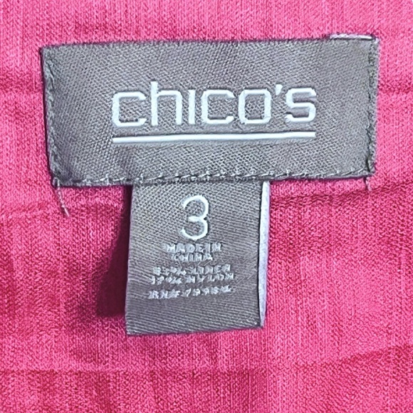 Chico’s Linen Blend Jacket Pink Ruffle Trim Open Front 3/4 Sleeve Blazer - Picture 11 of 12